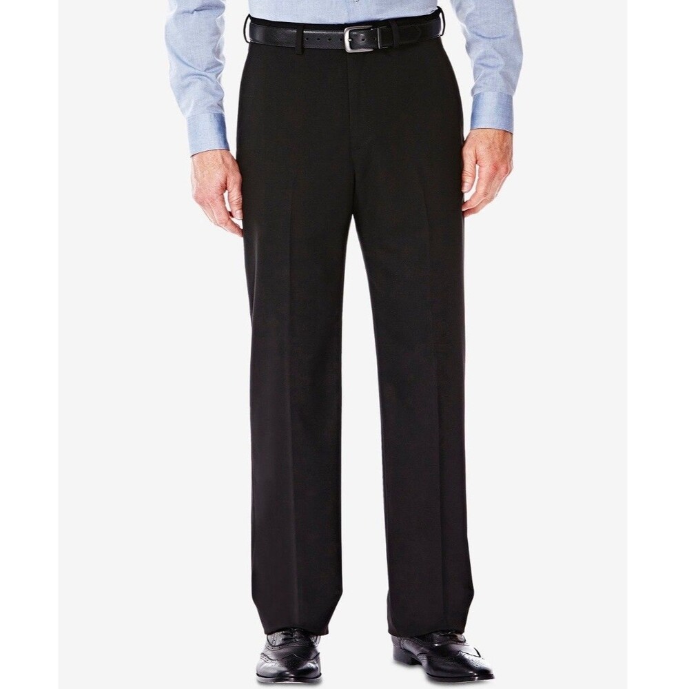 $70 NEW JM HAGGAR Mens 36x32 Solid Black Classic Fit Trousers Dress Pants Slacks